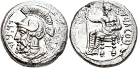 GRECIA ANTIGUA. CILICIA. Farnabazo (380-373 a.C.). Tarso. Estátera. A/ Cabeza masculina barbada y con casco a izq., delante ley. R/ Baal de Tarsos ent...