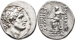 GRECIA ANTIGUA. REYES SELÉUCIDAS. Antioquía. Tetradracma (146-145 a.C.). A/ Cabeza diademada a der. R/ Zeus entronizado a izq. con Niké y cetro. AR 16...