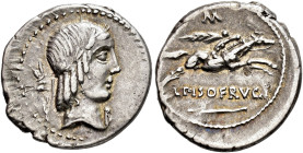 REPÚBLICA ROMANA. CALPURNIA. L. Calpurnius Piso Frugi. Denario. Roma (90-89 a. C.). A/ Cabeza de Apolo a der., delante A. R/ Jinete a der., encima K; ...