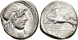 REPÚBLICA ROMANA. CORNELIA. Cn. Cornelius Lentulus Marcellinus. Denario. Roma (88 a.C.). A/ Busto de Marte a der. R/ Victoria en biga, en exergo ley. ...