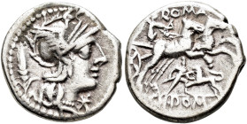 REPÚBLICA ROMANA. DOMITIA. Cn. Domitius Ahenobarbus. Denario. Roma (128 a.C.). A/ Cabeza de Roma a der., detrás espiga. R/ Victoria en biga a der., de...