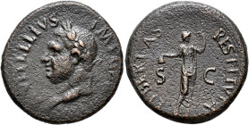 IMPERIO ROMANO. VITELIO. As. Tarraco (69 d.C.). A/ Cabeza laureada a izq.; A VITELLIVS IMP G(ERMAN). R/ Libertas a der. con píleo y vara; LIBERTAS RES...