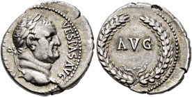 IMPERIO ROMANO. VESPASIANO. Denario. Éfeso (69-70 d.C.). A/ Cabeza laureada a der.; (IMP CAES) VESPAS AVG. R/ Corona cívica rodeando AVG, debajo F hor...