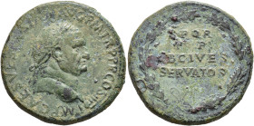 IMPERIO ROMANO. VESPASIANO. Sestercio. Lugdunum (71 d.C.). A/ Cabeza laureada a der.; IMP CAES VESPASIAN AVG P M TR P P P COS III. R/ Corona cívica ro...