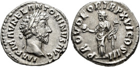 IMPERIO ROMANO. MARCO AURELIO. Denario. Roma (161-162). A/ Cabeza laureada a der.; IMP M AVREL ANTONINVS AVG. R/ Providentia a izq. con globo y cornuc...
