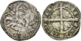 REINOS DE CASTILLA Y LEÓN. ALFONSO IX. Dinero. Marca creciente. Cruz y venera sobre león. VE 0,71 g. 16,72 mm. BMM-217 var. MBC-. 

Ex colección R. ...