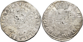 ISABEL Y ALBERTO. Patagón. S.F. Amberes. AR 28,05 g. 42,45 mm. Vanhoudt-619.AN. Acuñación floja. Plata agria. MBC-.
