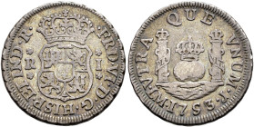 FERNANDO VI. Real. 1753. Lima. J. AR 3,27 g. 20,88 mm. VI-121; AC-154. MBC-. Escasa.