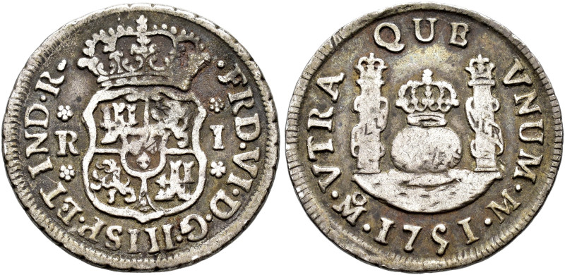 FERNANDO VI. Real. 1751. México. M. AR 3,16 g. 20,76 mm. VI-150; AC-190. MBC-.