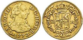 CARLOS III. 1/2 escudo. 1773. Madrid. PJ. AU 1,76 g. 14,19 mm. VI-1054; AC-1258. Pequeñas marcas. MBC.
