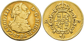 CARLOS III. 1/2 escudo. 1786. Madrid. DV. AU 1,72 g. 14,15 mm. VI-1065; AC-1280. MBC/MBC+.