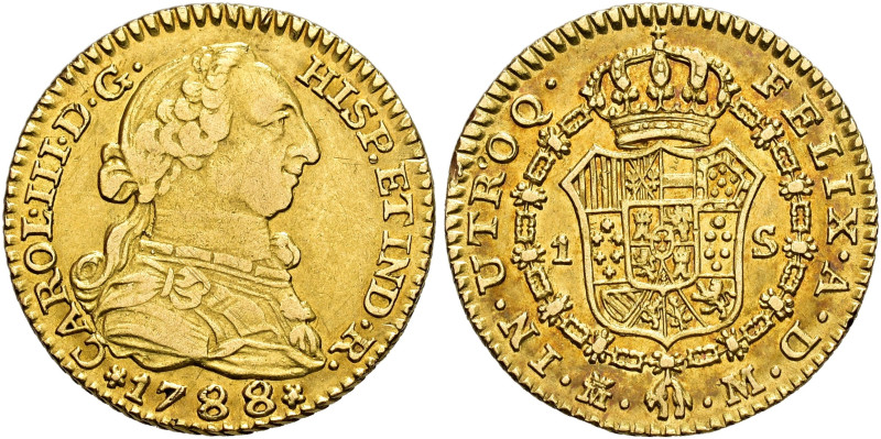CARLOS III. Escudo. 1788. Madrid. M. AU 3,3 g. 17,84 mm. VI-1131; AC-1373. Golpe...