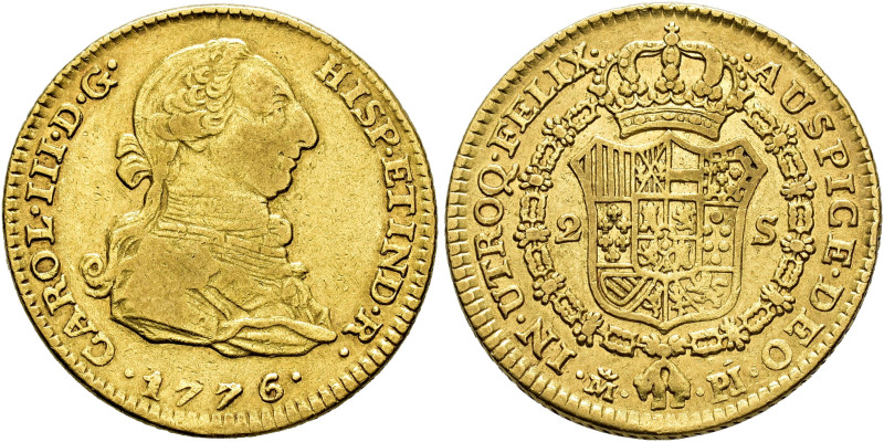 CARLOS III. 2 escudos. 1776. Madrid. PJ. AU 6,7 g. 22,26 mm. VI-1288; AC-1552. G...