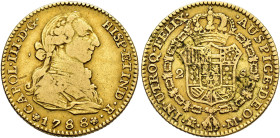 CARLOS III. 2 escudos. 1788. Madrid. M. AU 6,63 g. 22,16 mm. VI-1297; AC-1578. Rayas en anv. MBC-.