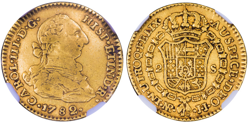 CARLOS III. 2 escudos. 1782. Nuevo Reino. JJ. AU. VI-1354; AC-1704. Encapsulada ...
