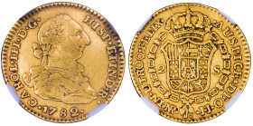 CARLOS III. 2 escudos. 1782. Nuevo Reino. JJ. AU. VI-1354; AC-1704. Encapsulada NGC-VF 35. MBC-/MBC. 

Lote no sujeto a tasas de exportación