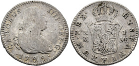 CARLOS IV. Real. 1799. Madrid. MF. AR 2,88 g. 21,05 mm. VI-356; AC-418. BC+.