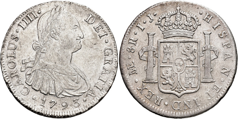 CARLOS IV. 8 reales. 1793. Lima. IJ. AR 27,26 g. 40,95 mm. VI-755; AC-909. R.B.O...