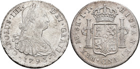 CARLOS IV. 8 reales. 1793. Lima. IJ. AR 27,26 g. 40,95 mm. VI-755; AC-909. R.B.O. MBC+.