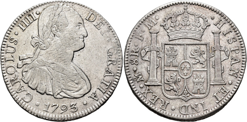 CARLOS IV. 8 reales. 1793. México. FM. AR 26,78 g. 39,61 mm. VI-789; AC-955. Lig...