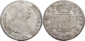 CARLOS IV. 8 reales. 1795. Potosí. PP. AR 26,75 g. 41,01 mm. VI-815; AC-999. Pequeñas marcas. MBC.