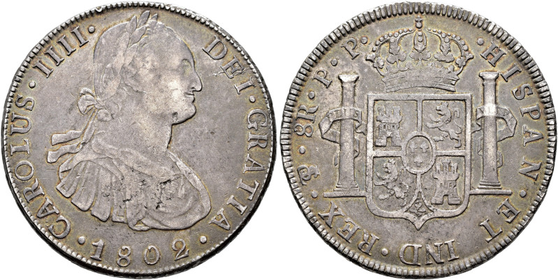 CARLOS IV. 8 reales. 1802. Potosí. PP. AR 26,82 g. 40,2 mm. VI-822; AC-1006. Lev...