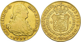 CARLOS IV. 4 escudos. 1791. Madrid. MF. AU 13,41 g. 28,93 mm. VI-1195; AC-1474. Fina rayita en anv. MBC-/MBC.