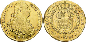 CARLOS IV. 4 escudos. 1791. Madrid. MF. AU 13,53 g. 29,37 mm. VI-1197; AC-1474. MBC/EBC-.