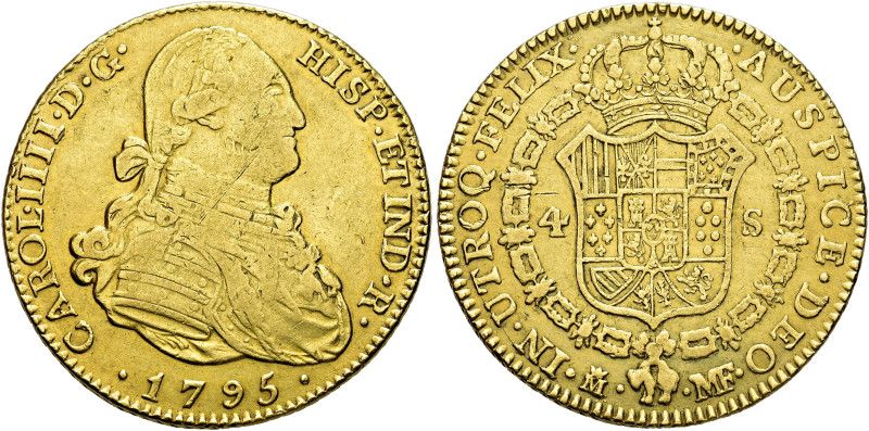 CARLOS IV. 4 escudos. 1795. Madrid. MF. AU 13,5 g. 29,37 mm. VI-1198; AC-1478. G...