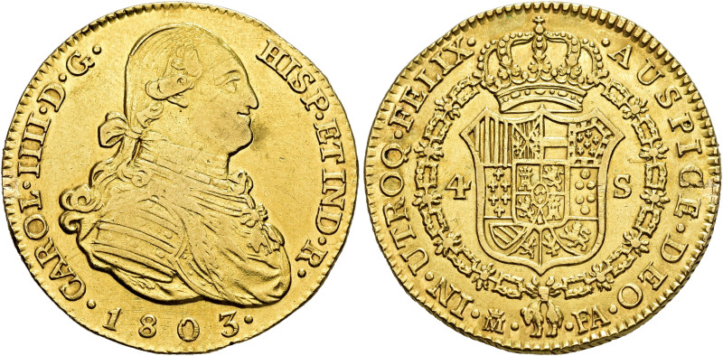 CARLOS IV. 4 escudos. 1803. Madrid. FA. AU 13,45 g. 29,38 mm. VI-1201; AC-1482. ...