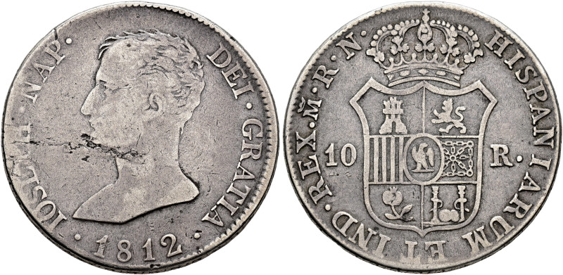JOSÉ I BONAPARTE. 10 reales. 1812. Madrid. RN. Cuartel con dos mundos. AR 12,98 ...