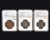 FERNANDO VII. Lote de 3 piezas de 8 maravedís: 1816, 1820 y 1823 Jubia. Encapsuladas NGC. MBC/EBC-.

Lote no sujeto a tasas de exportación