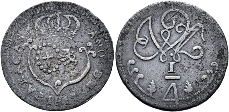 FERNANDO VII. 1/4 real. 1817. Caracas. CU 2,78 g. 24,06 mm. VI-7; AC-66. Erosion...