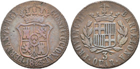 FERNANDO VII. 3 quartos. 1823. Barcelona. CU 6,83 g. 25,76 mm. VI-21; AC-15. MBC-/MBC.