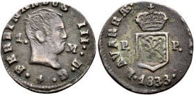 FERNANDO VII. Maravedí. 1833. Pamplona. CU 1,14 g. 17,03 mm. VI-120; AC-42. MBC/MBC-.