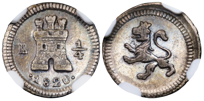 FERNANDO VII. 1/4 real. 1820. Lima. AR. VI-266; AC-271. Encapsulada NGC-AU 53.