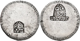 FERNANDO VII. Duro. 1808. Gerona. AR 26,24 g. 40,49 mm. VI-1005; AC-1201. Pequeñas marcas. MBC.