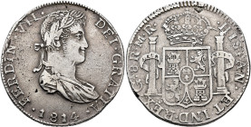 FERNANDO VII. 8 reales. 1814. Guadalajara. MR. AR 27,02 g. 38,36 mm. VI-1009; AC-1206. Raya y pequeñas marcas. MBC.