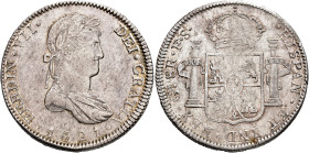 FERNANDO VII. 8 reales. 1821. Guadalajara. FS. AR 26,8 g. 40,84 mm. VI-1012; AC-1210. Acuñación floja en rev. R.B.O. MBC+.