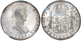 FERNANDO VII. 8 reales. 1817. México. JJ. AR. VI-1097; AC-1332. Encapsulada NGC-AU 55. R.B.O. MBC/MBC+. 

Lote no sujeto a tasas de exportación
