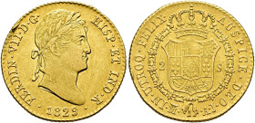 FERNANDO VII. 2 escudos. 1829. Madrid. GJ. AU 6,72 g. 21,98 mm. VI-1352; AC-1636. Dos golpecitos en canto. R.B.O. MBC+/MBC.