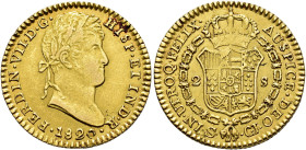 FERNANDO VII. 2 escudos. 1820. Sevilla. CJ. AU 6,73 g. 22,88 mm. VI-1389; AC-1676. MBC+/EBC-.
