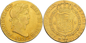 FERNANDO VII. 4 escudos. 1820. Madrid. GJ. AU 13,44 g. 27,85 mm. VI-1425; AC-1716. Pequeñas marcas. MBC/MBC+.