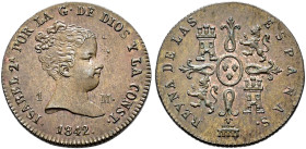 ISABEL II. Maravedí. 1842. Segovia. CU 1,3 g. 14,49 mm. VI-4; AC-35. R.B.O. EBC+.