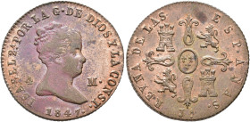 ISABEL II. 4 maravedís. 1847. Jubia. CU 5,31 g. 23,76 mm. VI-40; AC-73. Acuñación floja en anv. R.B.O. EBC+.
