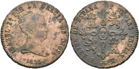 ISABEL II. 8 maravedís. 1835. Segovia. CU 11,08 g. 29,22 mm. VI-86; AC-121. Pátina irregular. R.B.O. EBC.