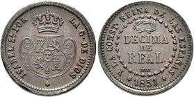 ISABEL II. Décima de real. 1851. Segovia. CU 3,88 g. 19,64 mm. VI-106; AC-143. EBC.