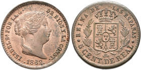 ISABEL II. 5 céntimos de real. 1862. Segovia. CU 1,39 g. 17,15 mm. VI-128; AC-167. B.O. EBC+.