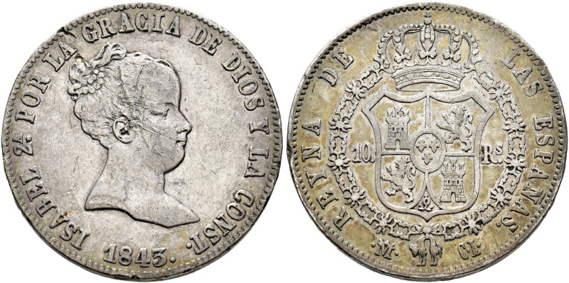 ISABEL II. 10 reales. 1843. Madrid. CL. AR 13,46 g. 29,44 mm. VI-448; AC-523. Fu...