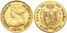 ISABEL II. 40 reales. 1864. Madrid. AU 3,34 g. 18,09 mm. VI-568; AC-686. MBC.